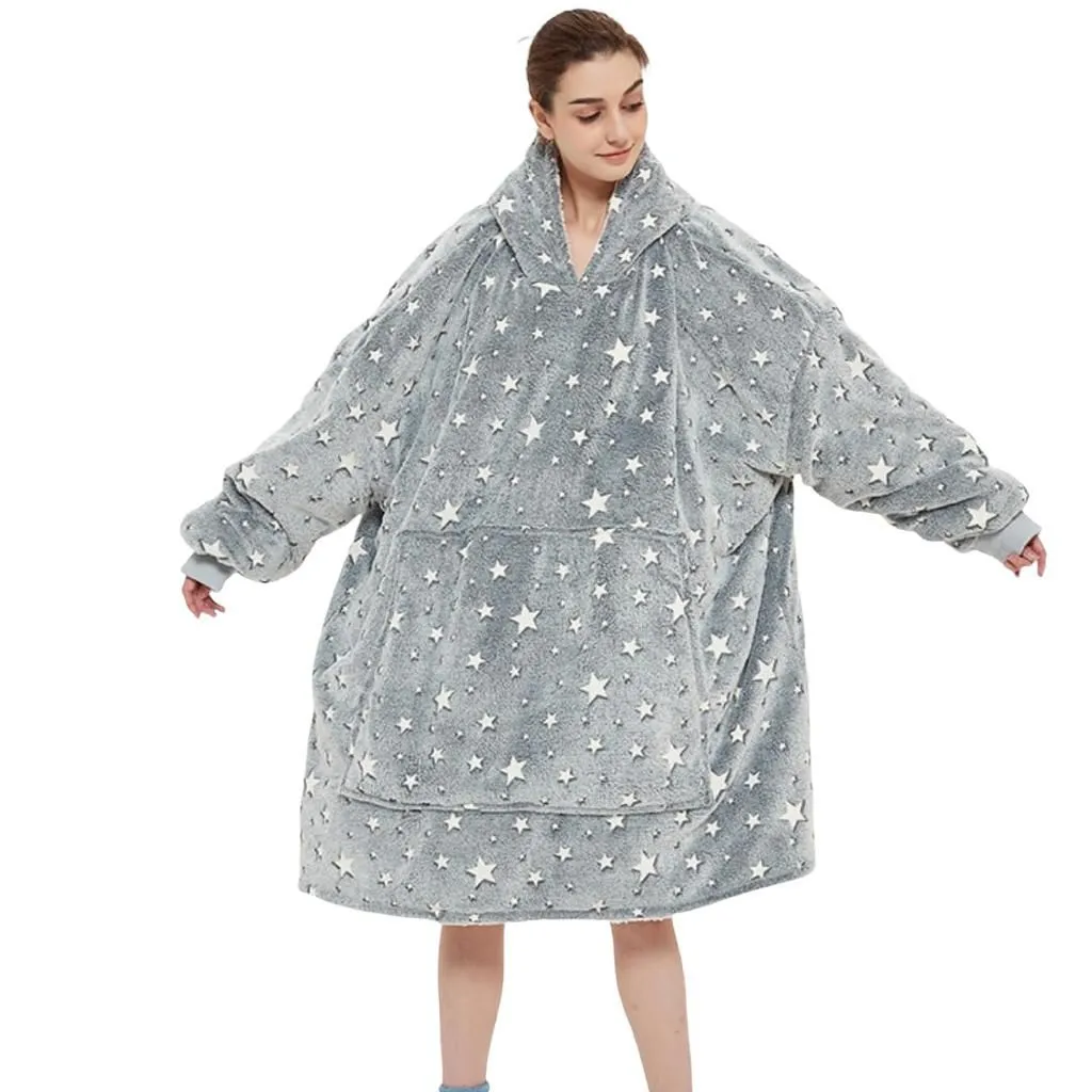 Glow in the Dark Hoodie / Blanket - Grey / Stars