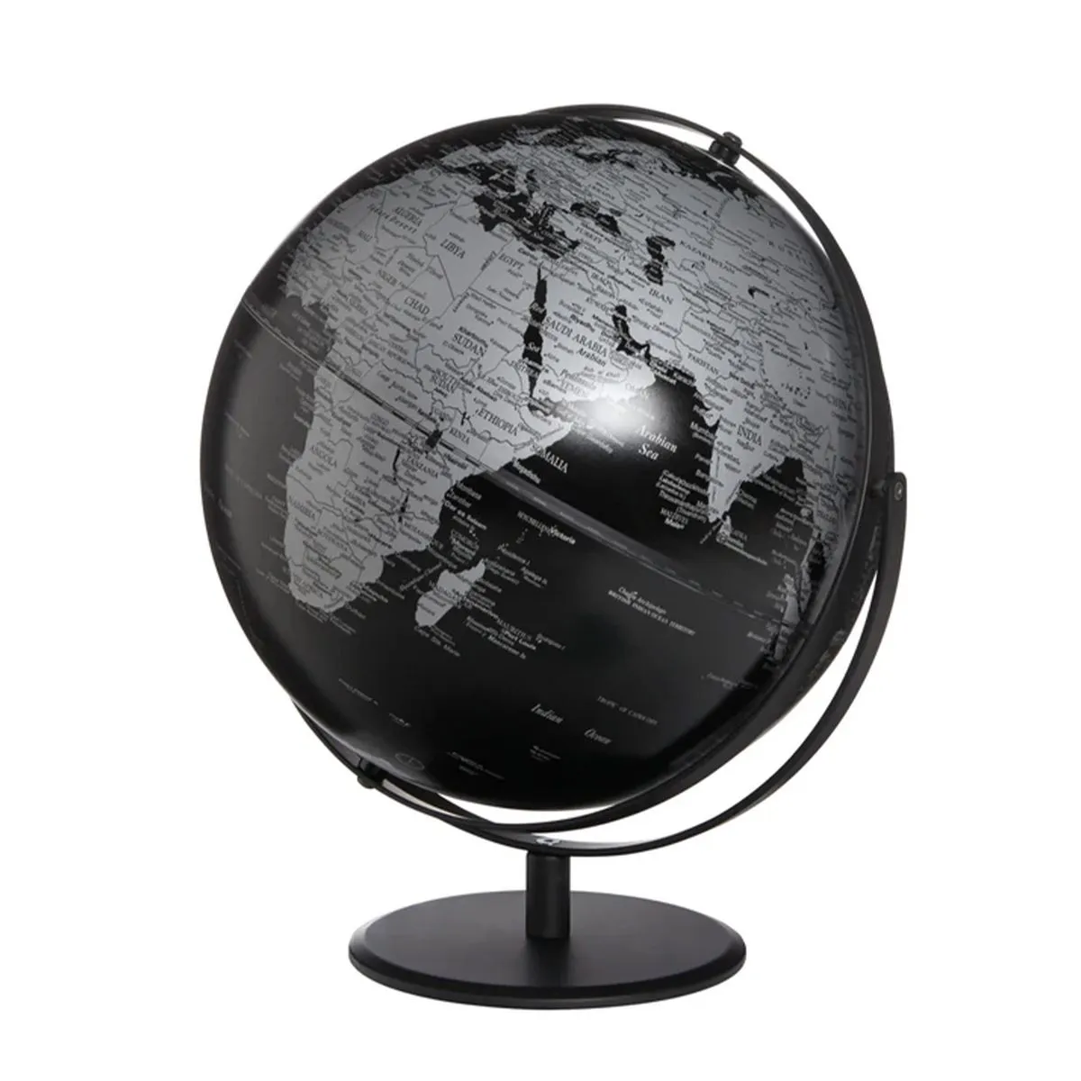 Troika Germany Decorative Globe 30cm | Chrome Metal Base | Black Silver