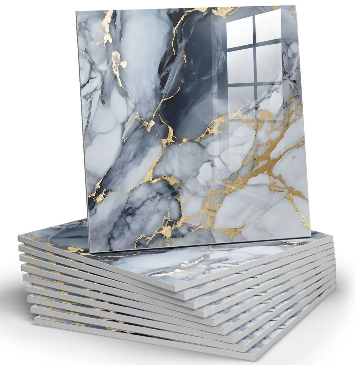 10-Pack Marble Grey and Gold Vinyl Wallpaper - 60 x 60 cm - Peel and Stick