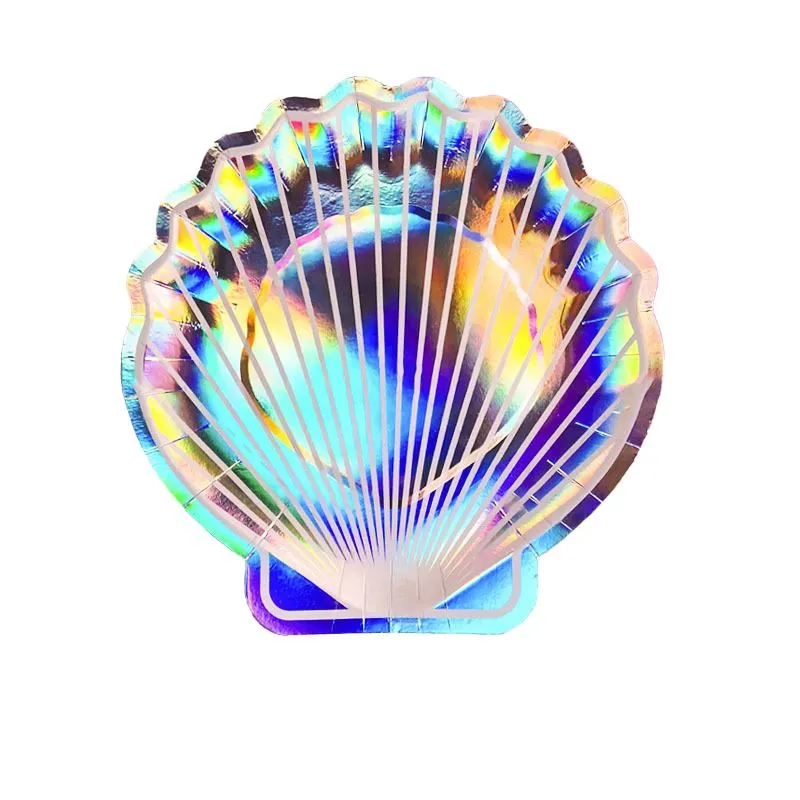 Party Paper Plate Set - Ocean Shell Mermaid Theme - 8 Plates - Blue