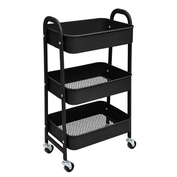 Rolling Cart 3-Tier Metal Storage Trolley On Wheels Space Saving Cart