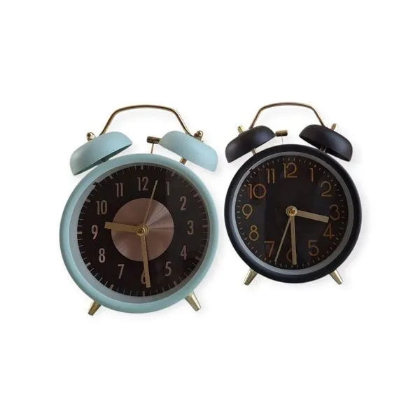 Twin Pack Retro Mini Battery Alarm Clocks Compact design, clear display - Black and Green