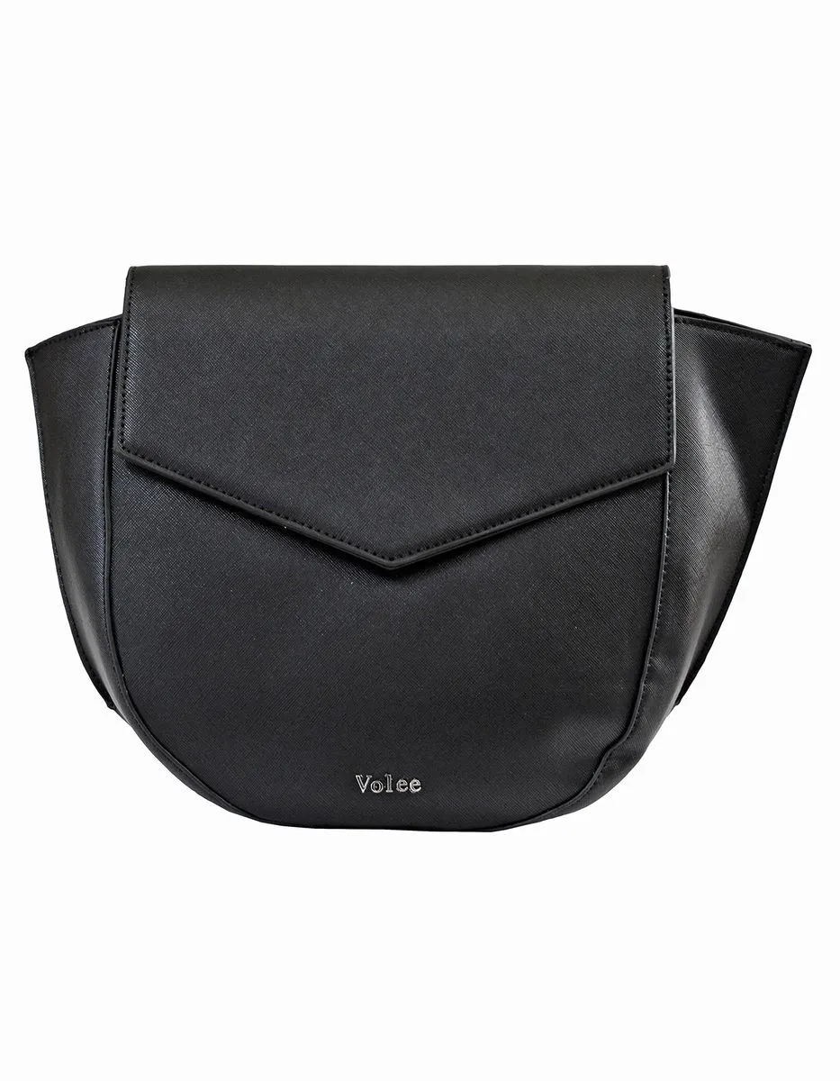 Fino BK-127 Elegant Faux Leather Trapeze Handbag - Black