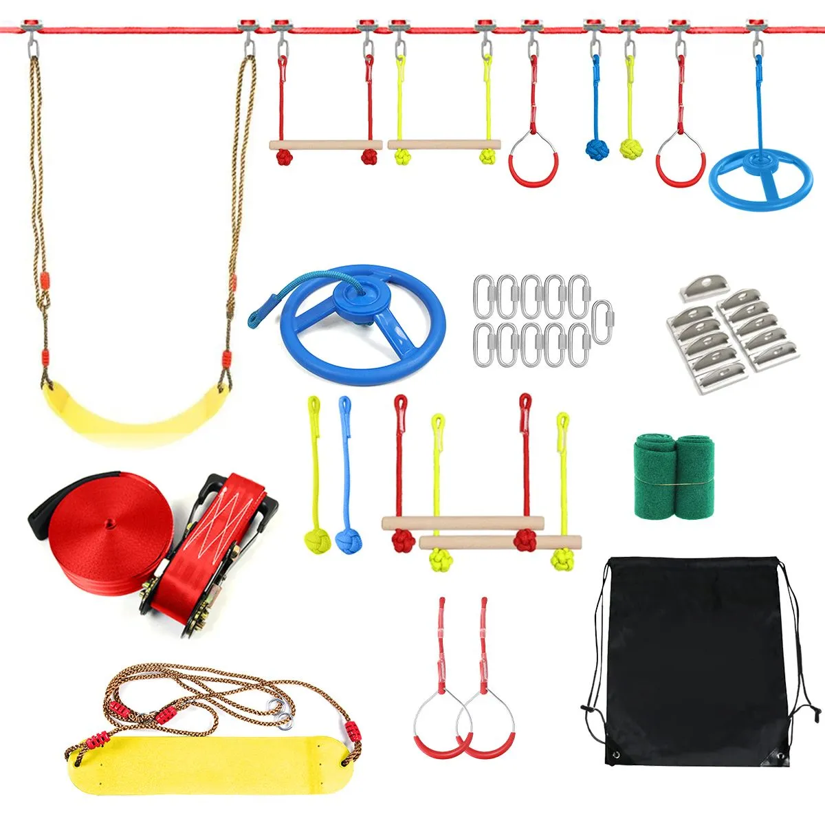 Slackline Obstacle Course Ninja Wheel Bar Hanging Ring Swing Kit For Kids