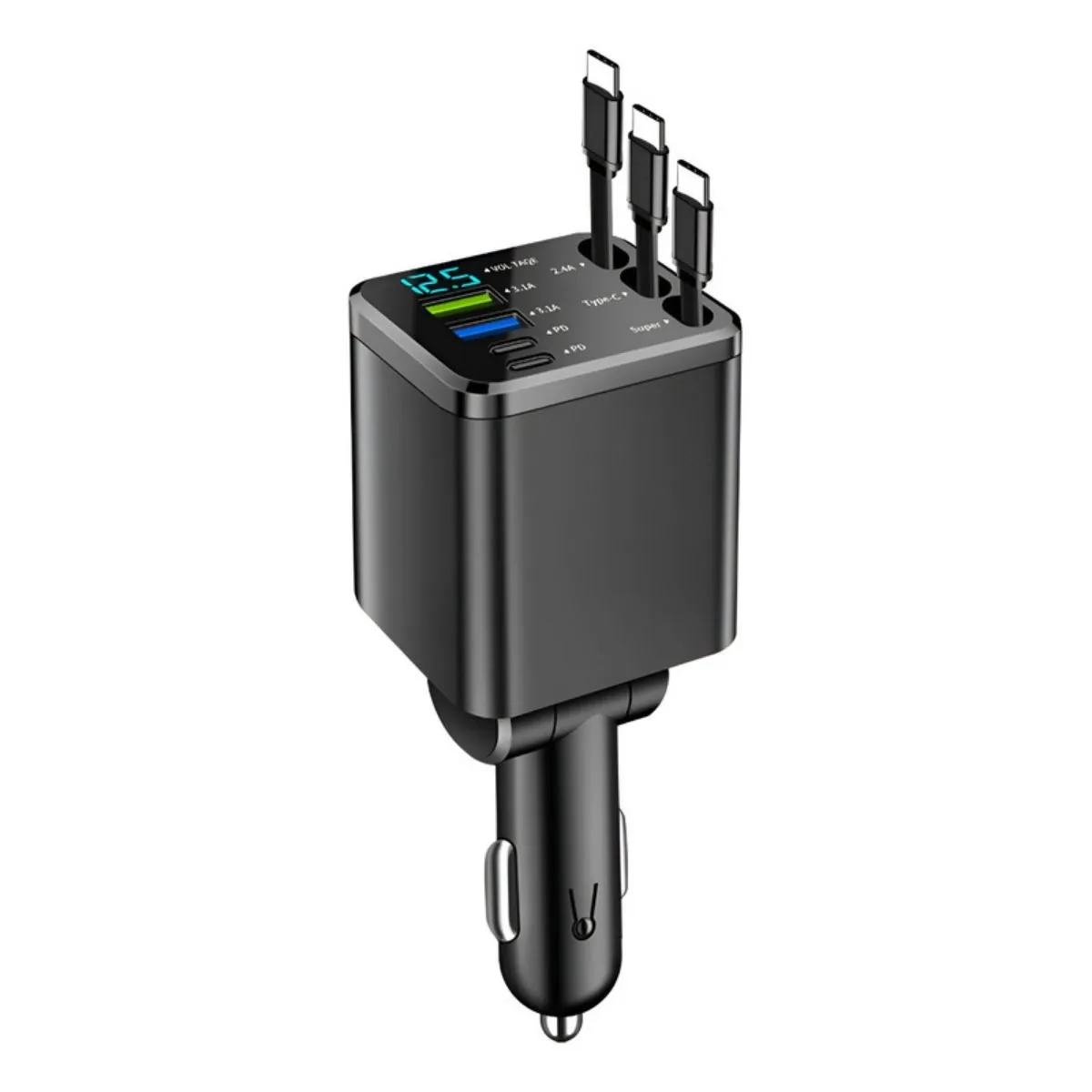 75W 7-in-1 Car Charger Triple USB C Cable PD Fast Charging Voltage Display