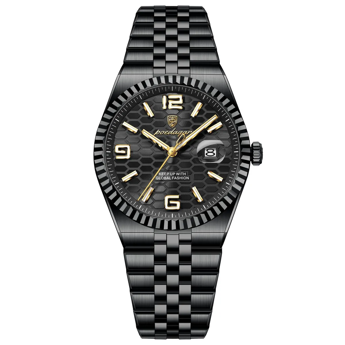 Poedagar 839 Waterproof Luminous Date Exquisite Luxury Men Watch Quartz - Black