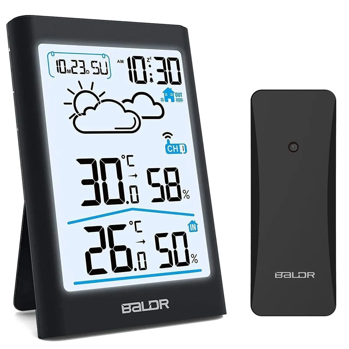 BALDR Temperature Weather Station, Wireless Outdoor Indoor Thermohygrometer - Black