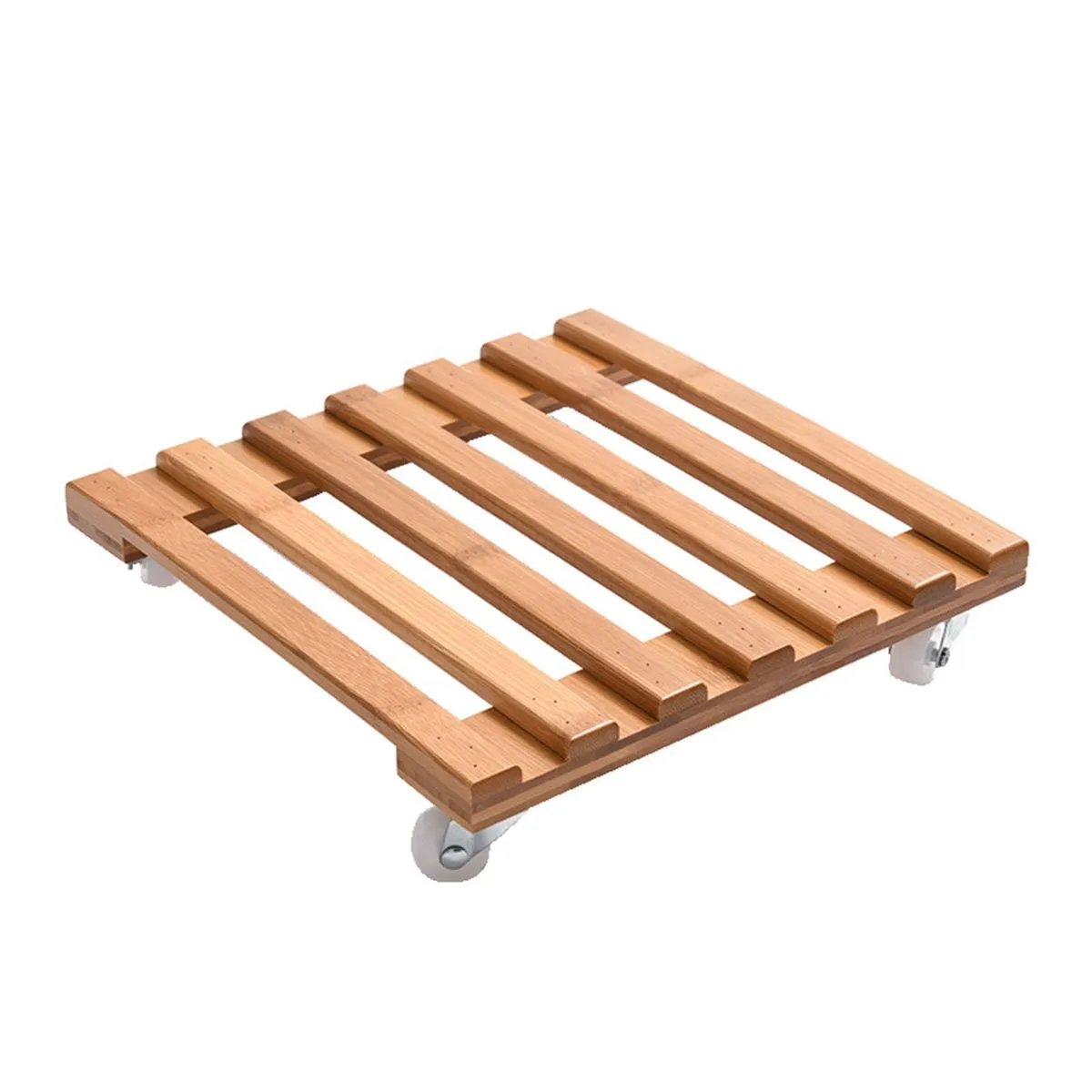 Bamboo Pot Tray with Wheels Movable Stand compatible with Plants 30x30cm