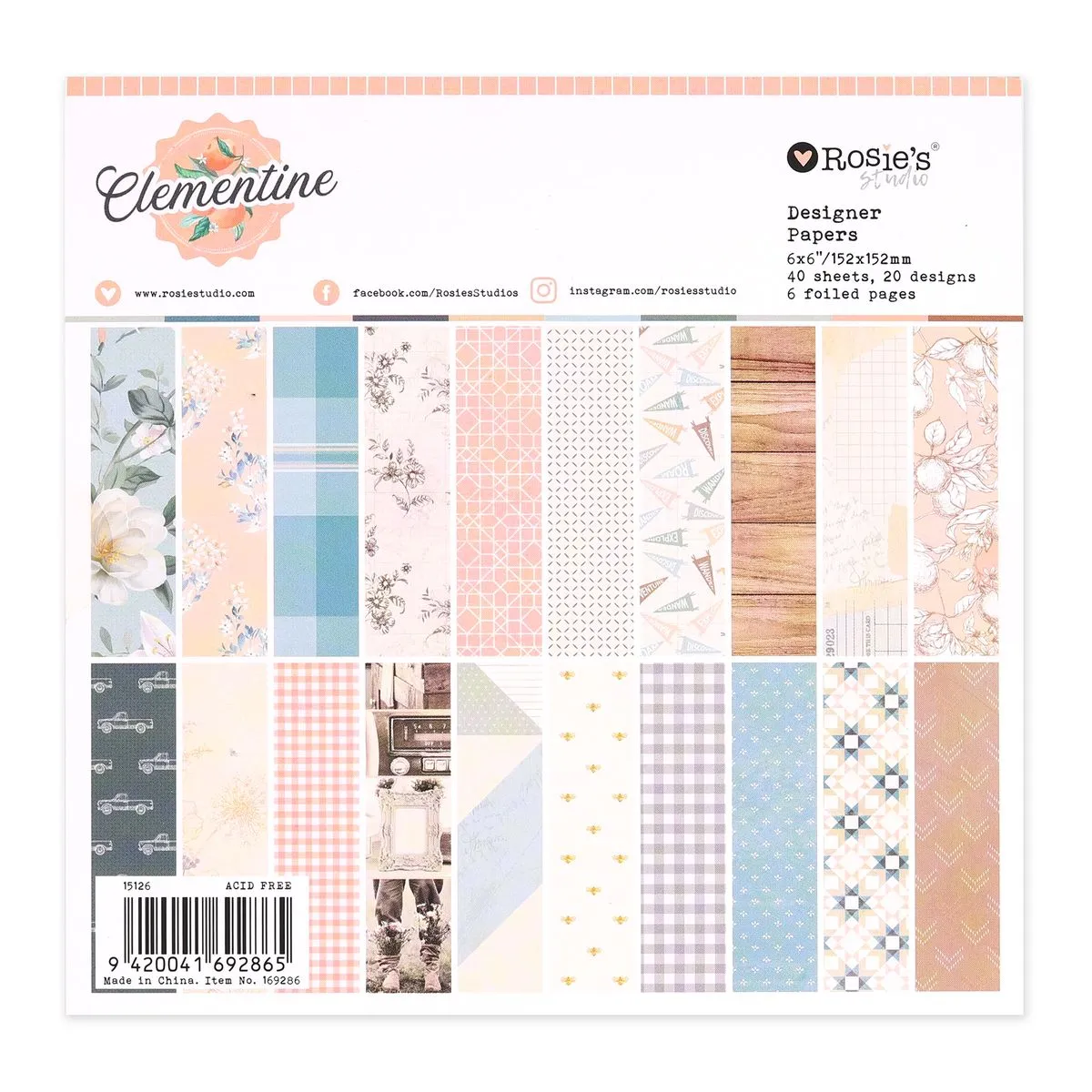 Clementine 6x6" Designer Paper Pad 40 sheets