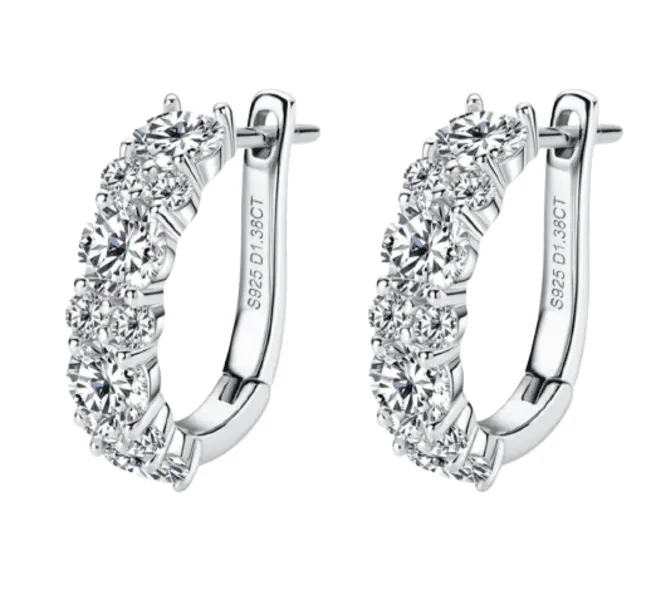 Moissanite Diamond Hoop Earrings 18K White Gold Plated 925 Sterling Silver