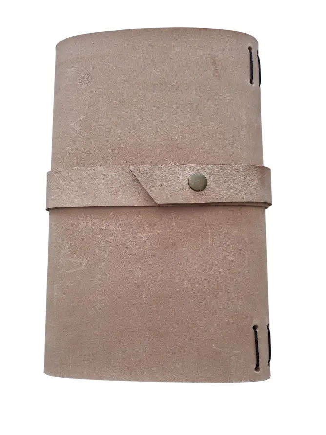 Genuine Leather A5 Journal book - Tan exterior and pink interior with Books