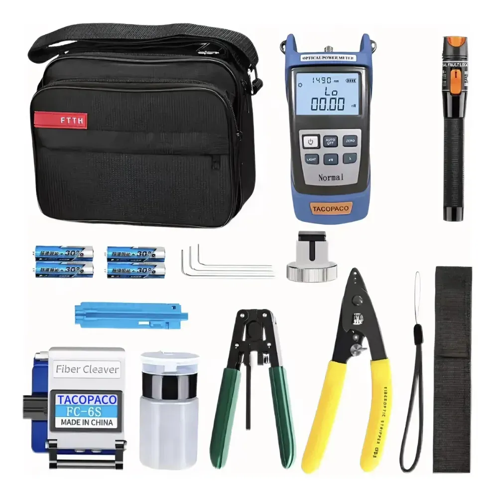 Fiber Optic Tool Kit with Cleaver Power Meter Connectors VFL Stripper Tool - Blue