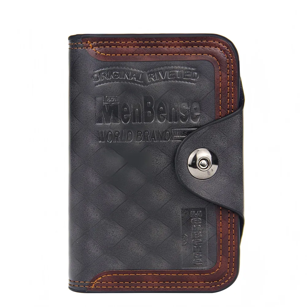 Men's Trifold Wallet with Magnetic Button and Card Slots - Black