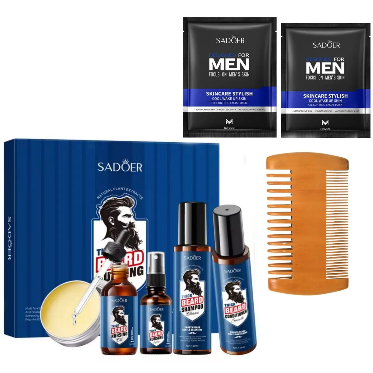 Sadoer Ultimate Men's Grooming & Beard Care Set - 8-in-1 Pro Kit