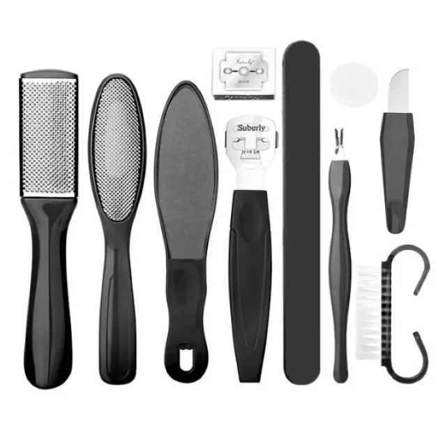 10 Piece Professional Pedicure Tool Set - Black - Black