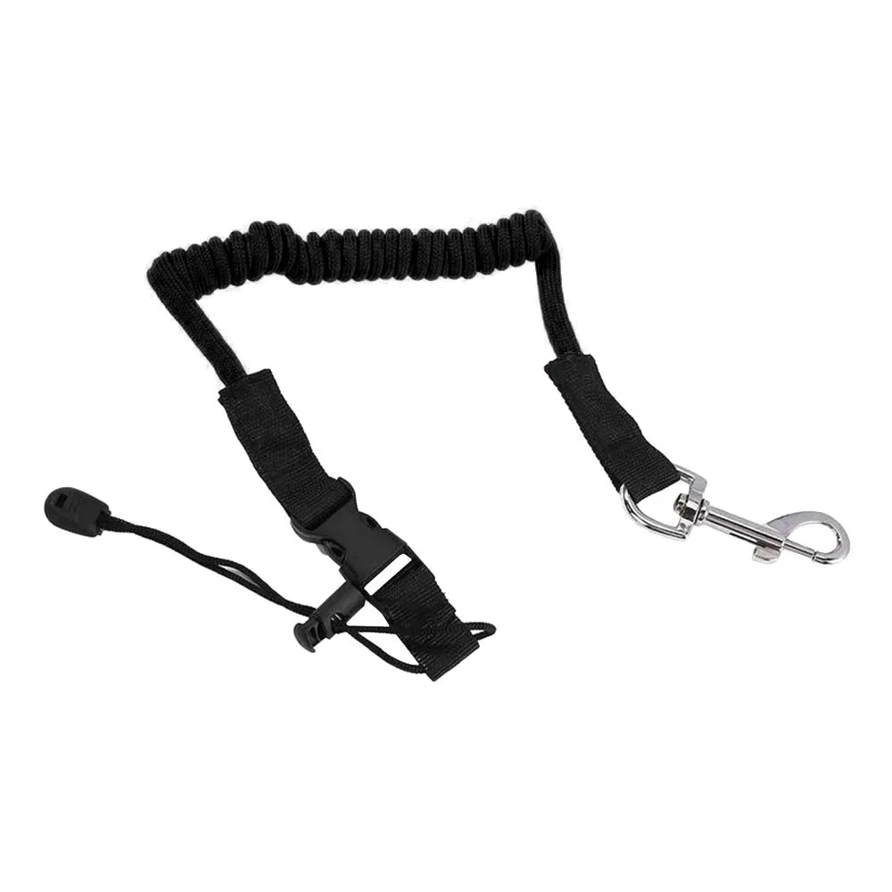 Elastic Kayak Canoe Paddle Leash Fishing Rod Pole Coiled Lanyard Cord - Black