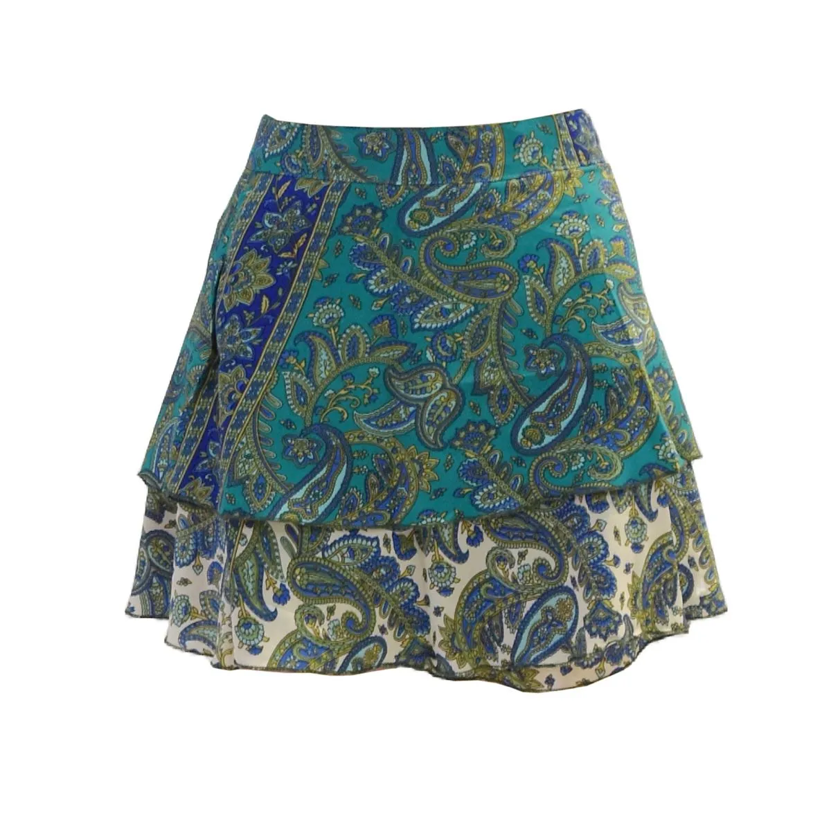 SKA Boho Two Layer Mini Viscose Skirt - Green Paisley