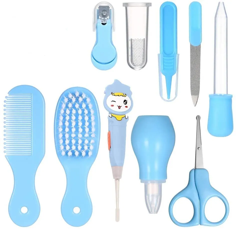 Totland 10 PCS Baby Grooming Kit Ear Pick with Light Comb - Blue