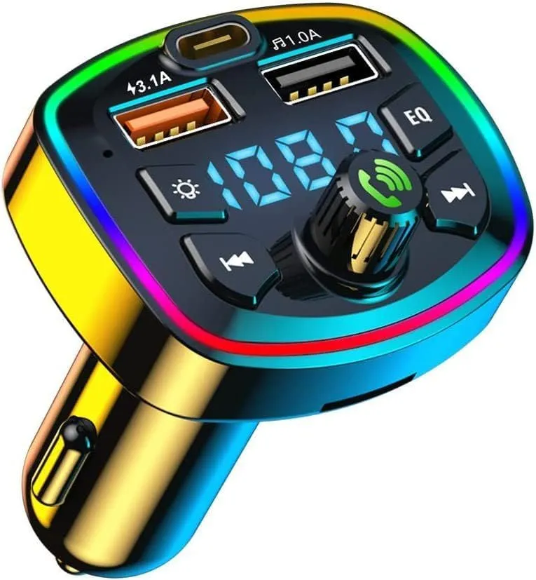 Bluetooth 5.0 FM Transmitter for Car, Dual USB Port Fast PD Car Charger
