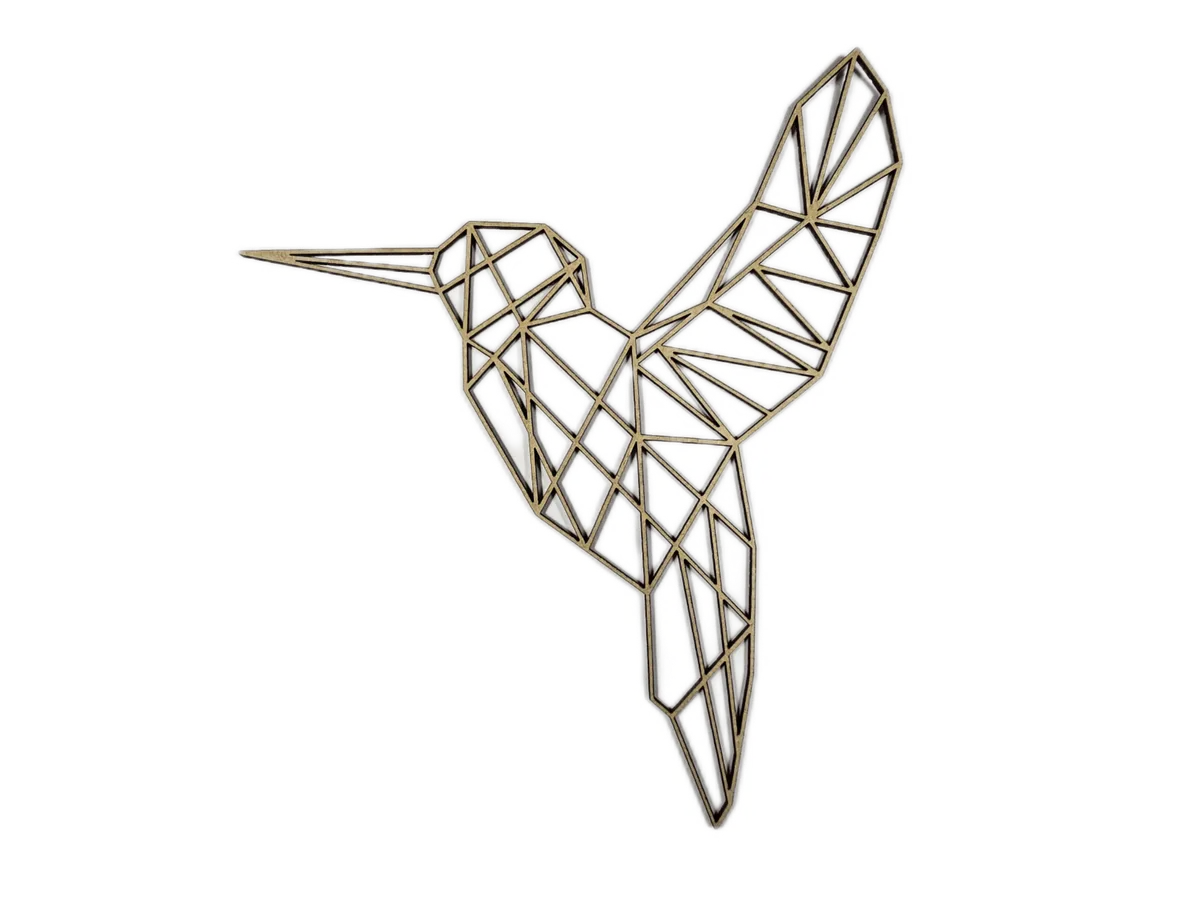 Polygonal Humming Bird in Flight Wall Art - 30cm x 19cm - 3mm Blonde MDF