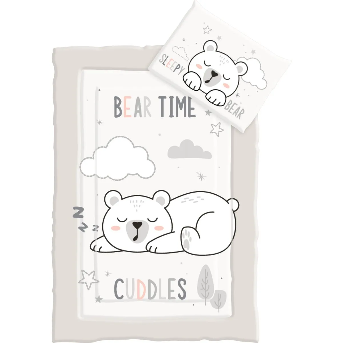 SQUIGGLE Baby Camp Cot Comforter + Pillowcase Set - Soft, Cozy & Adorable - BED TIME CUDDLES