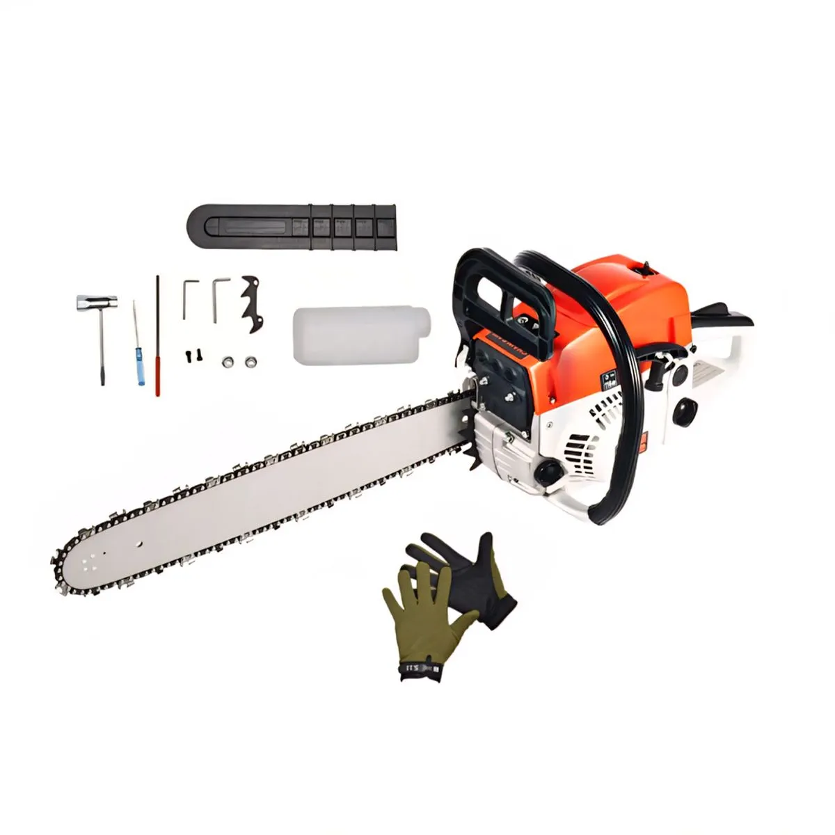 52cc 20" 2-Stroke Petrol Power Chainsaw With Tool Kit & Gloves- 7500Rpm