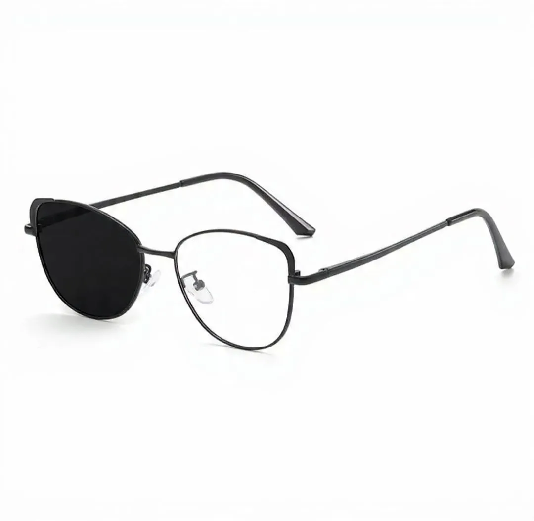 Metal Cat Eye Photochromic Anti Blue Glasses - Black