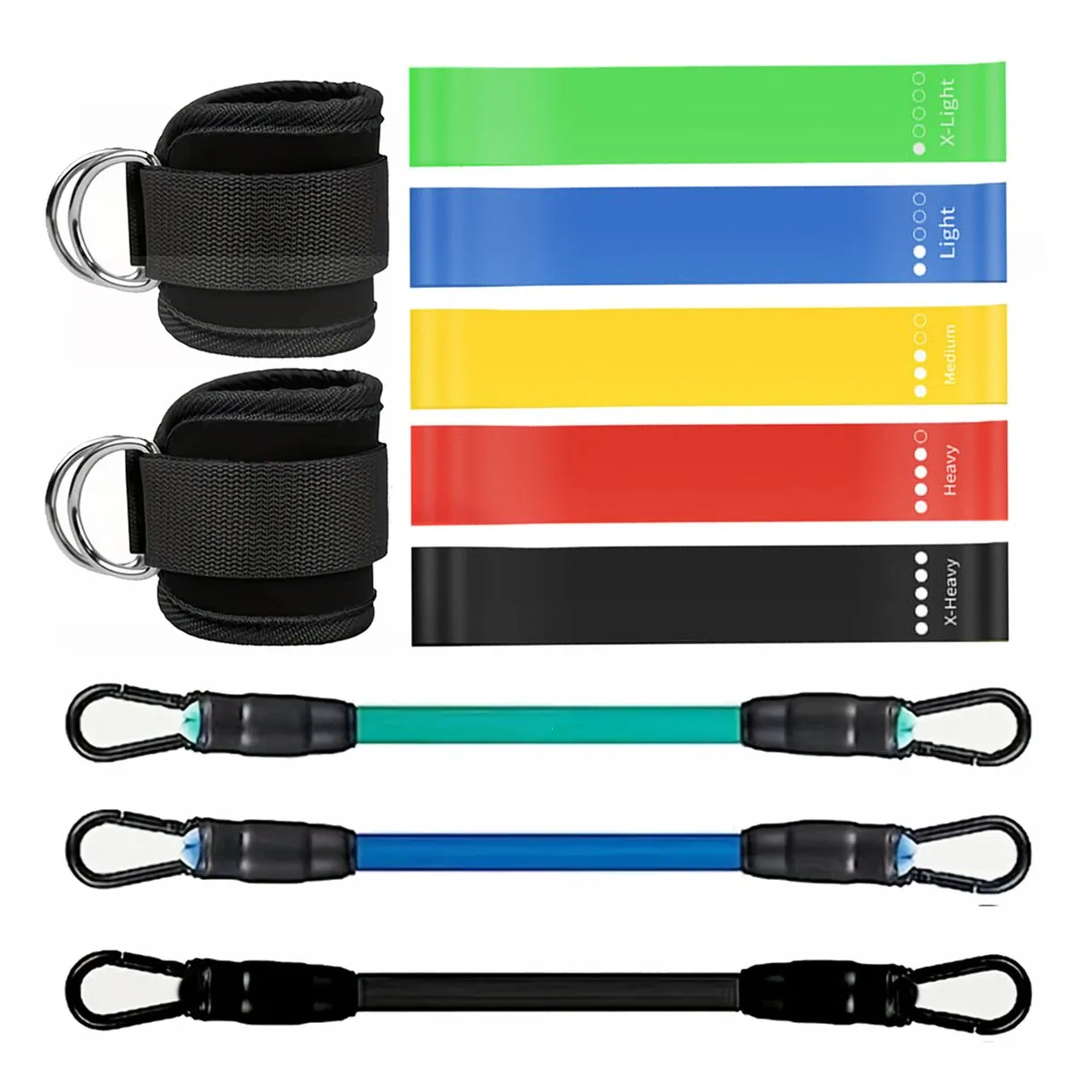 Ankle Resistance Bands Elastic Band Set Hip Leg Workout Equipment for Gym - Black