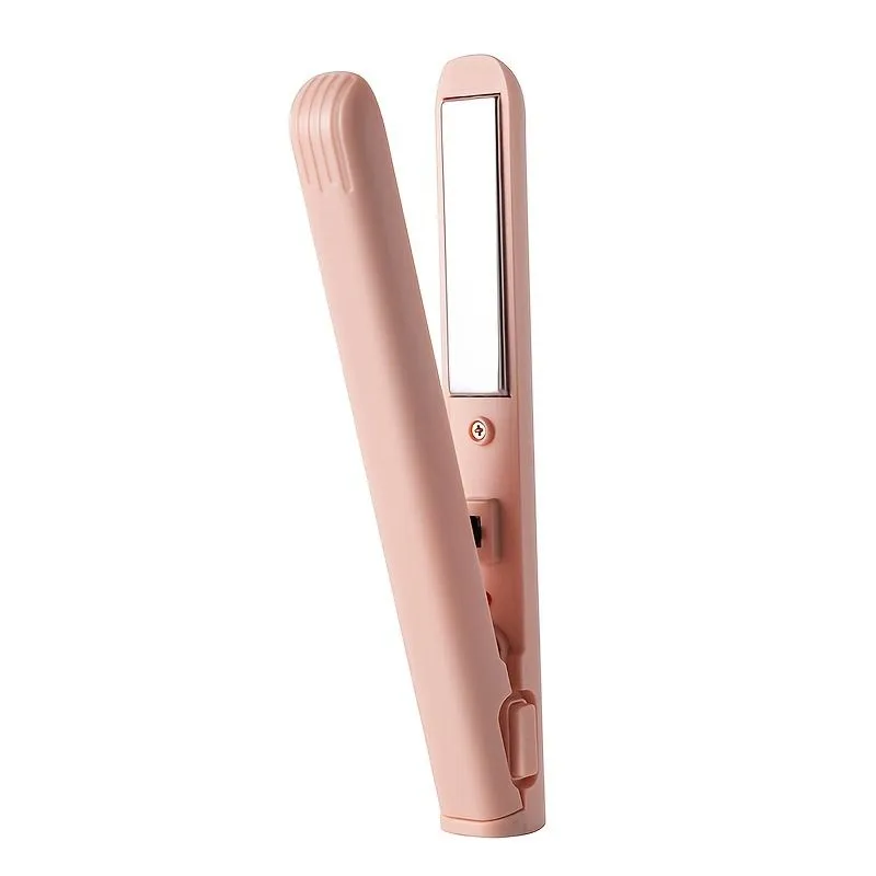 USB-Powered 2-in-1 Hair Straightener and Curling Iron - Pink