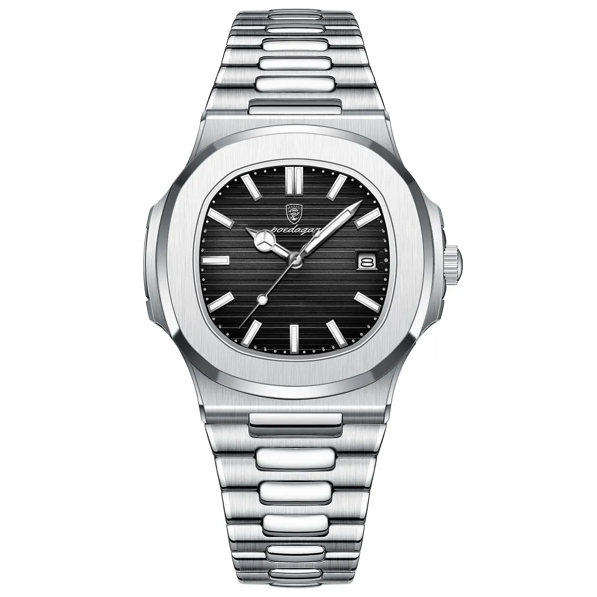 Poedagar Men's Fashion Stainless Steel Watches Date Waterproof Chronograph - Silver, Black