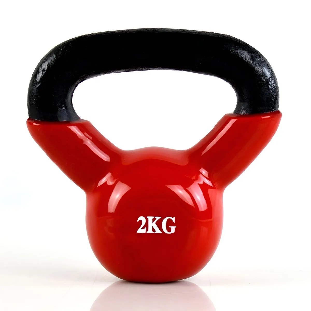 2kg Cast Iron Kettlebell with Vinyl Coating, Flat Base & Wide Grip - Red