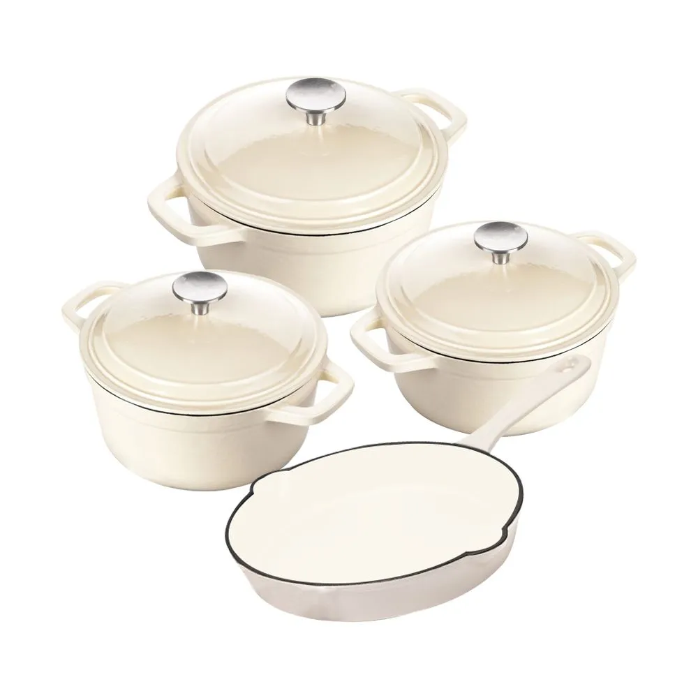 DH - New Design Dutch Pot Cookware Sets Cast Iron - 7 Piece - Creamy White 