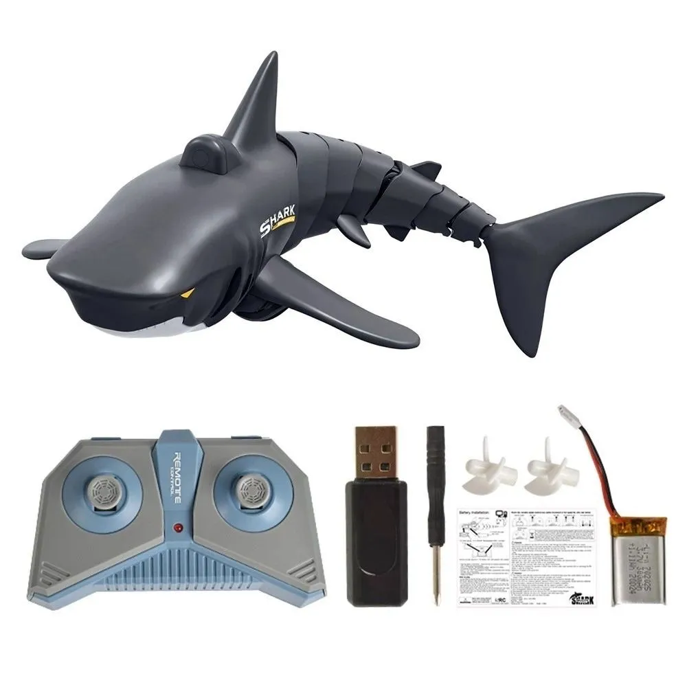 Remote Control Shark Toys, 1:18 High Simulation Scale Fish with Light - Remote control black shark