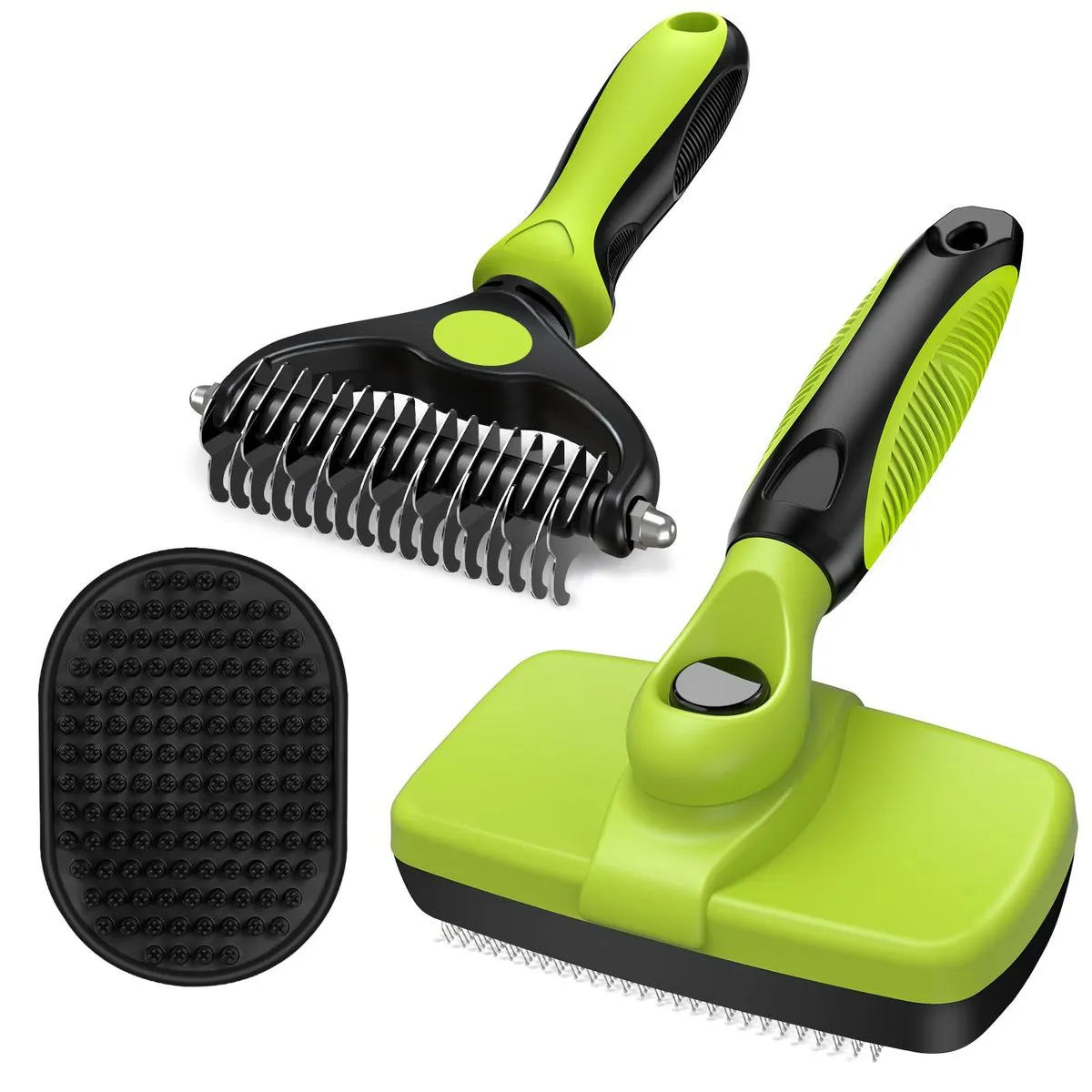 Basic Dog Grooming Set with Brushes, Bath Brush, and Comb, Green