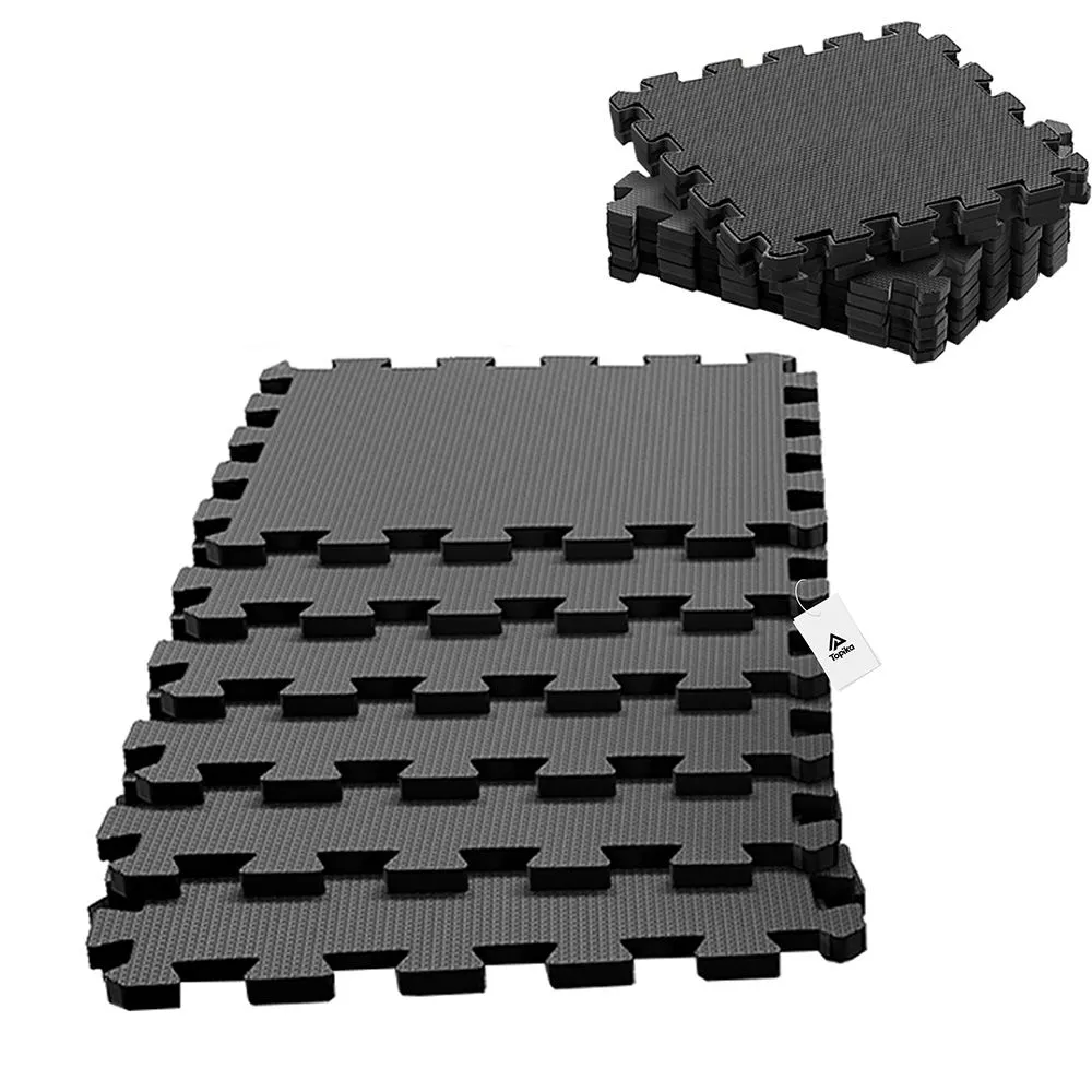 Topika - Interlocking EVA Soft Foam Floor Mats, Home Gym Mat & Exercise Mat - Black - 6pcs
