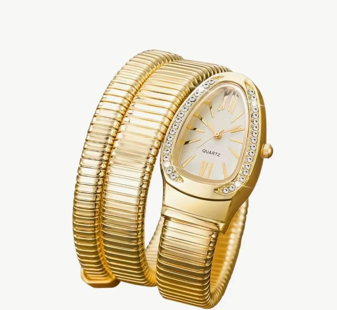 Snake Golden-White Watch with Crystal Embellishments