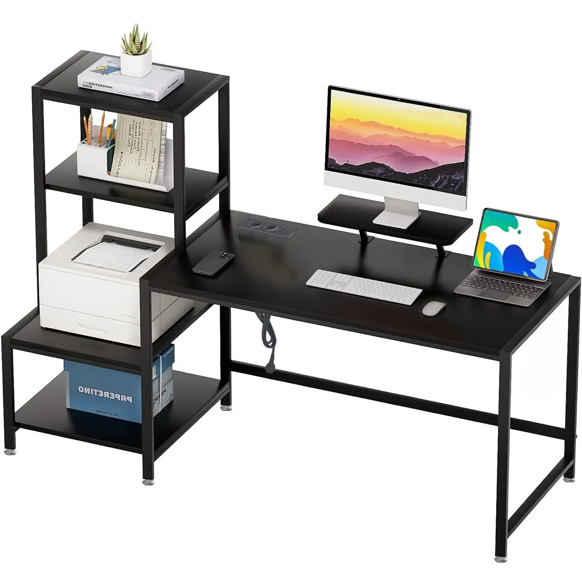 Computer Desk Study Table Office Workstation Gaming Shelves Monitor Stand - Black