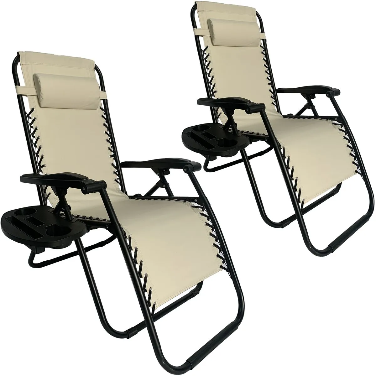 Lounger Outdoor Folding Reclining Chair - Set of 2 - Beige