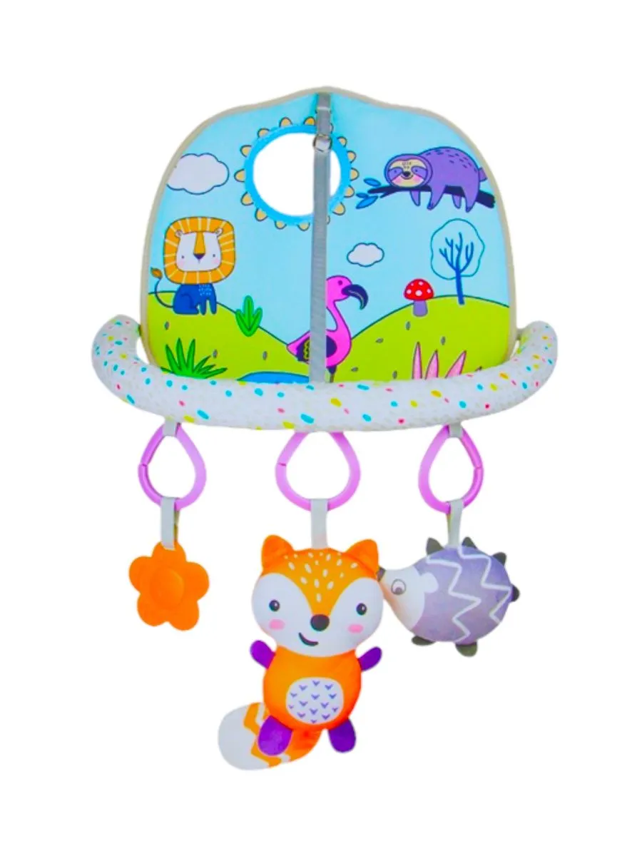 Interactive Infant Car Seat Toy Set with Mirror, Soft Toys, and Teether