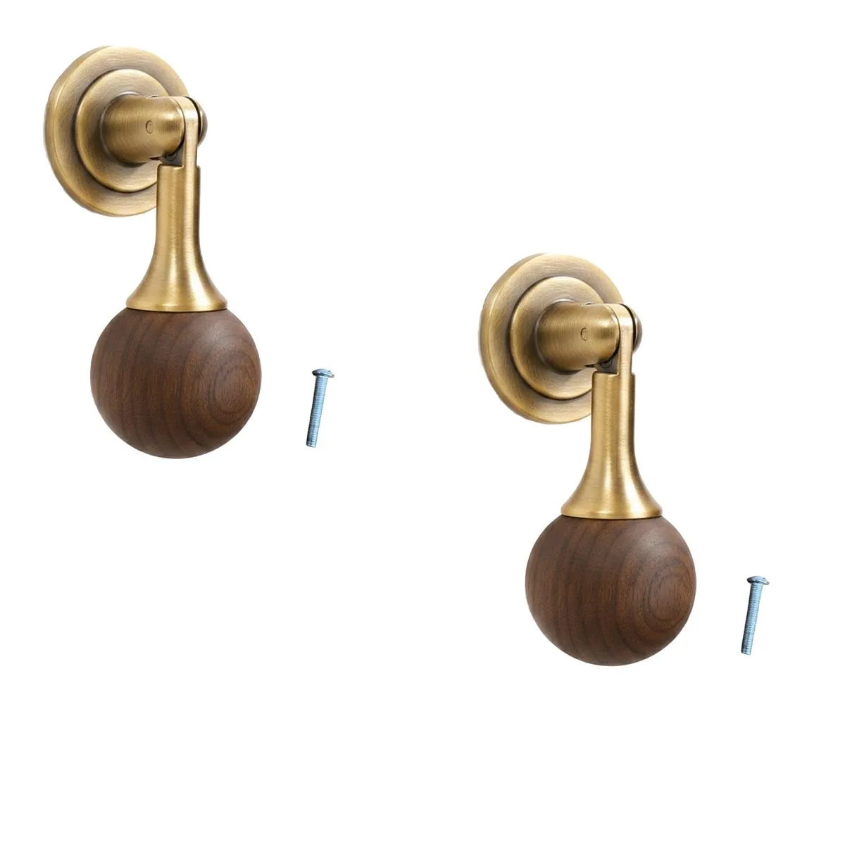 2 Pack Walnut Ball Pendulum Knobs Antique Brass Single Hole Kitchen Drawers