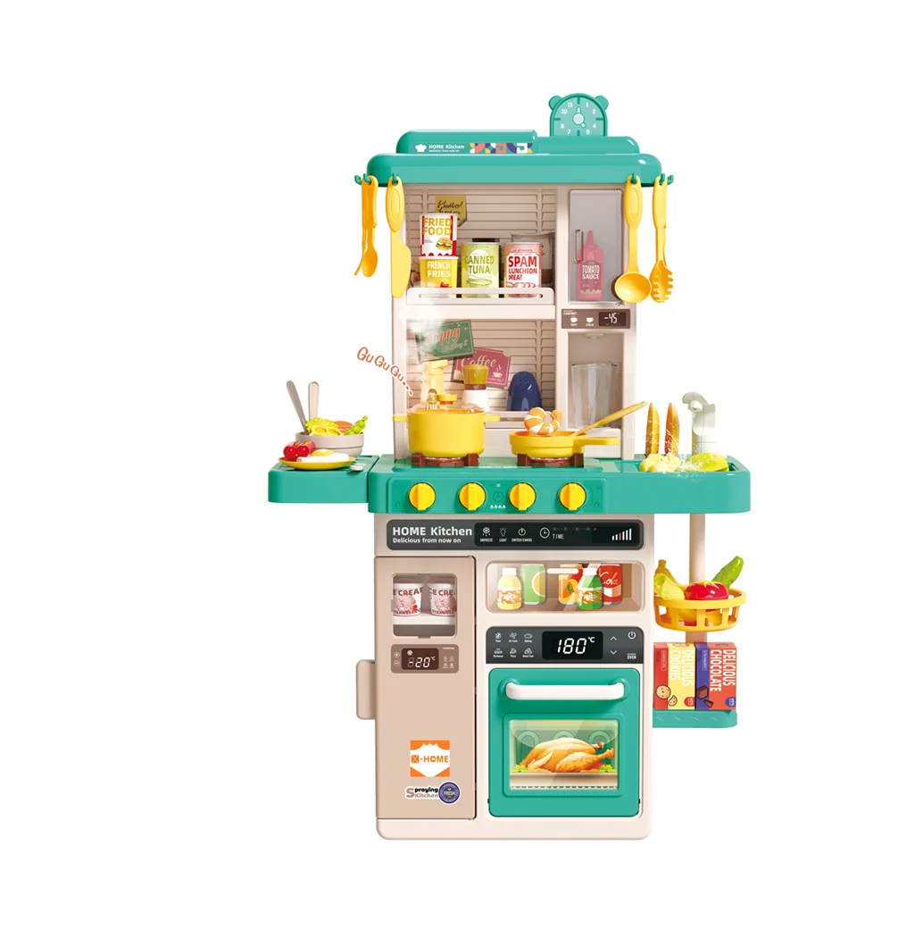 X-HOME Kids Kitchen Play Set 50 Piece Accessories Water, Cold Steam & Sound - Green