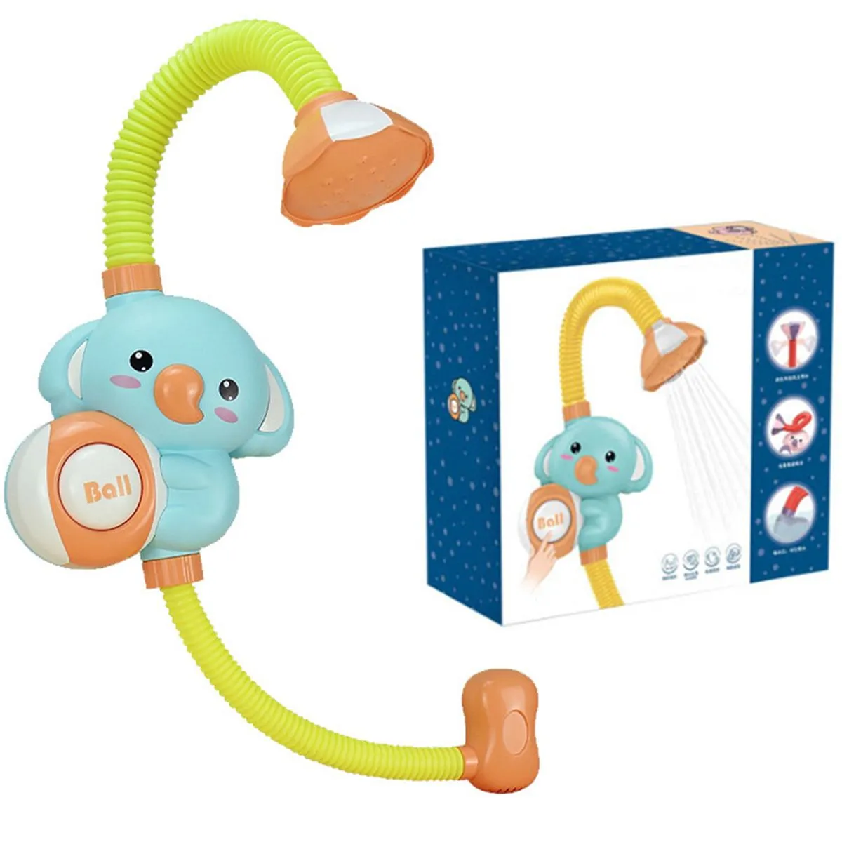 Baby Bathtub Shower Nozzle Toy Electric Elephant Water Spray Shower Head - Blue, Yellow