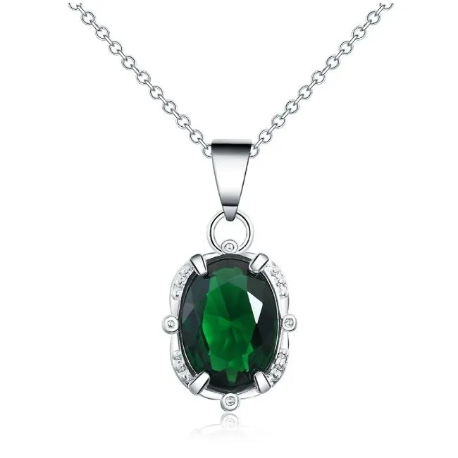 Women Green, Silver 925 Sterling Silver Oval Pendant Necklaces