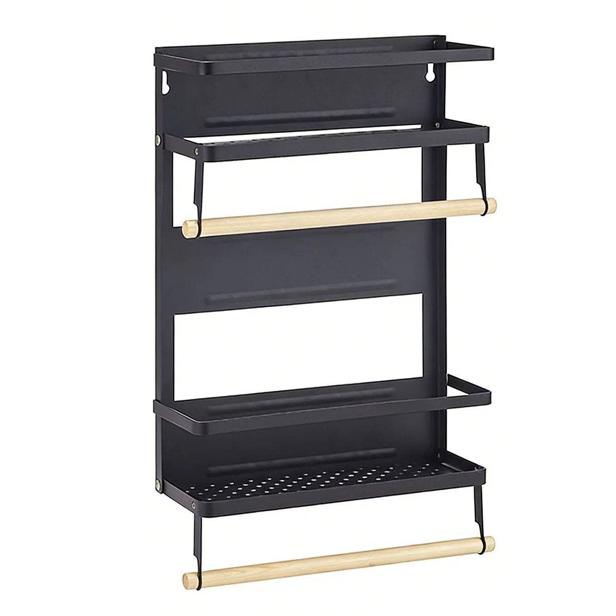 Magnetic Refrigerator Organizer Kitchen Spice Rack with Paper Towel Holder - Black