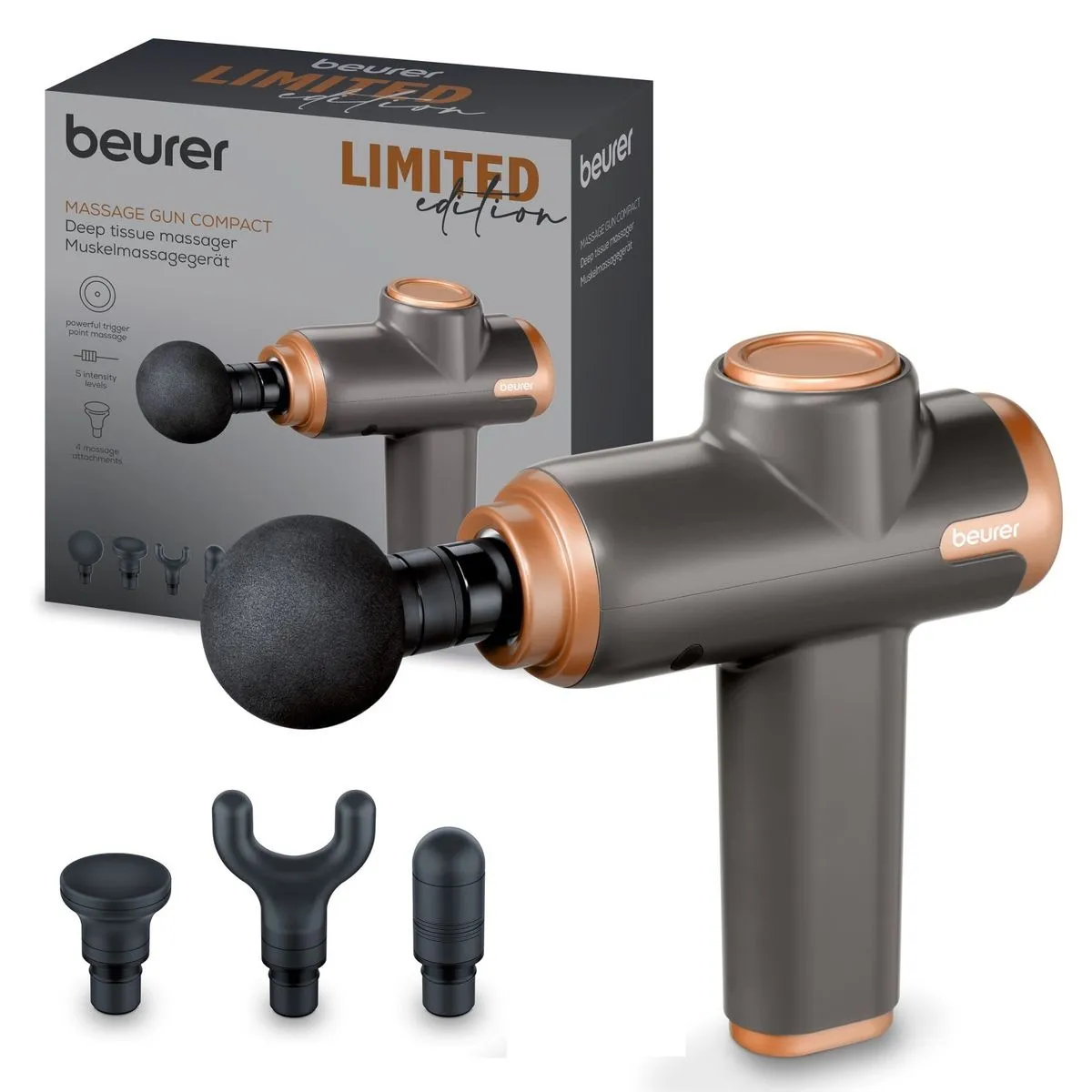 Beurer Massage Gun MG 99 Rust/Black | Rechargeable, Compact, 4 Attachments