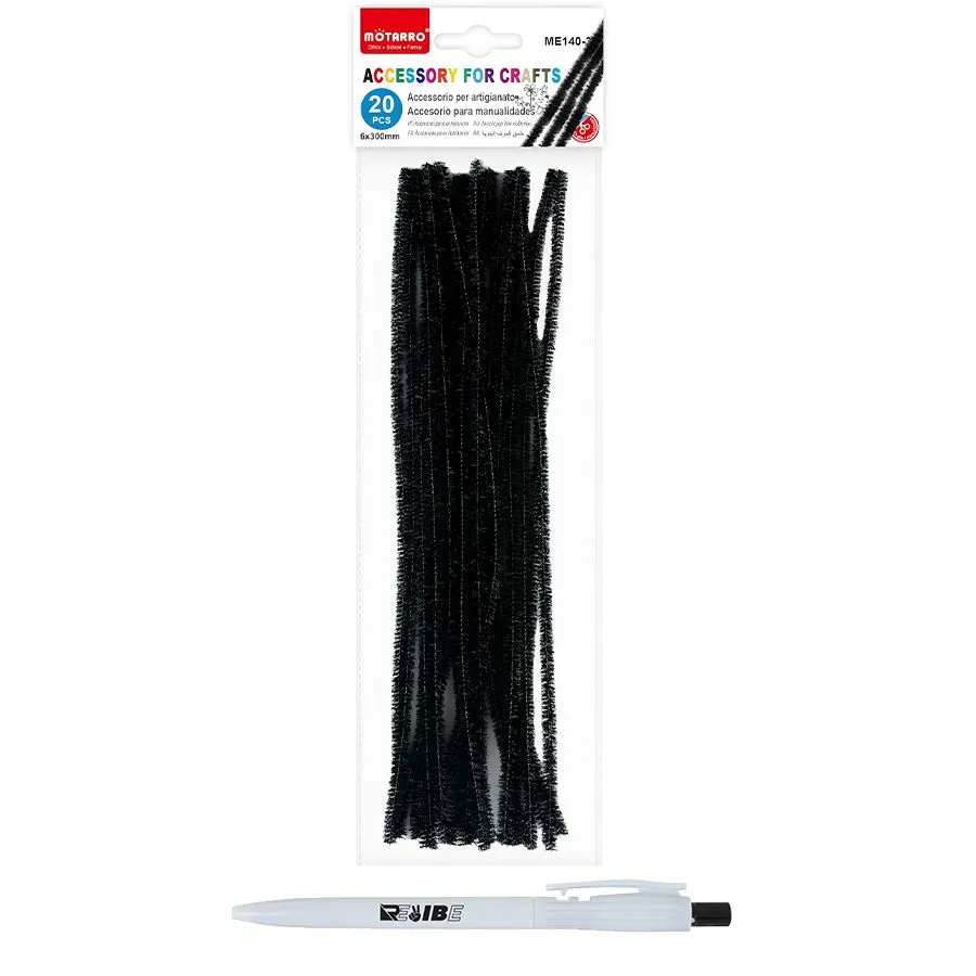 20Pcs Quality Arts/Crafts DIY Pipe Cleaner Chenille Stems With ReVibe Pen - Black