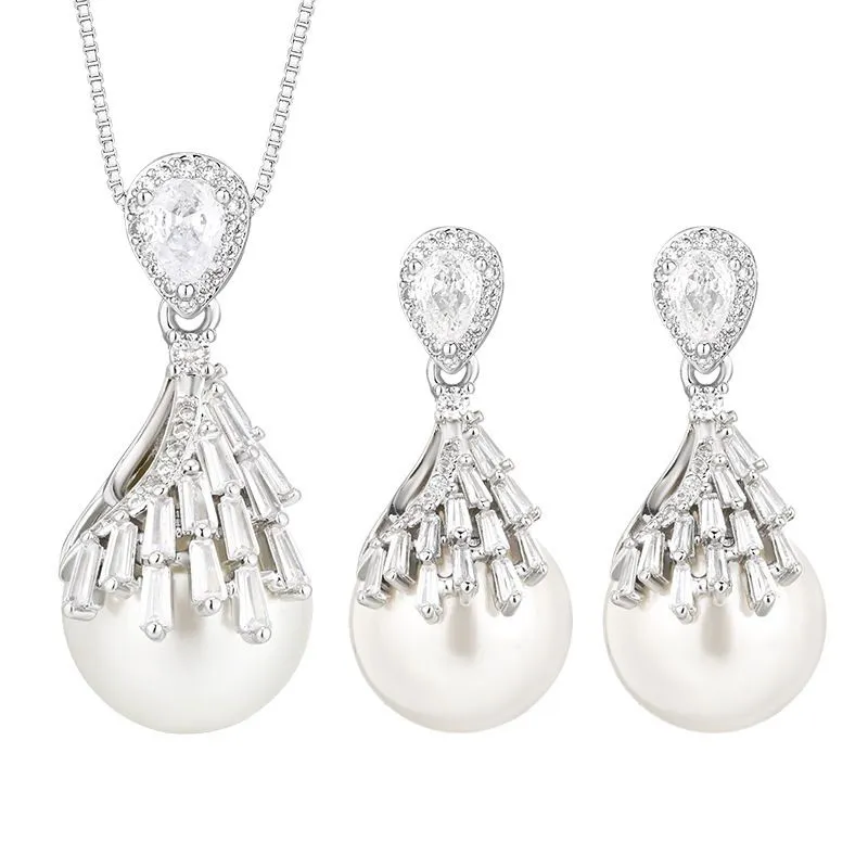 Inlaid White Pearl High-end Jewelry Set for Women