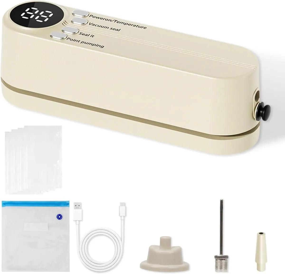Vacuum Food Sealer Machine-3in1 Multifunctional-Mini Portable-Food Saver-GC - Beige Gold