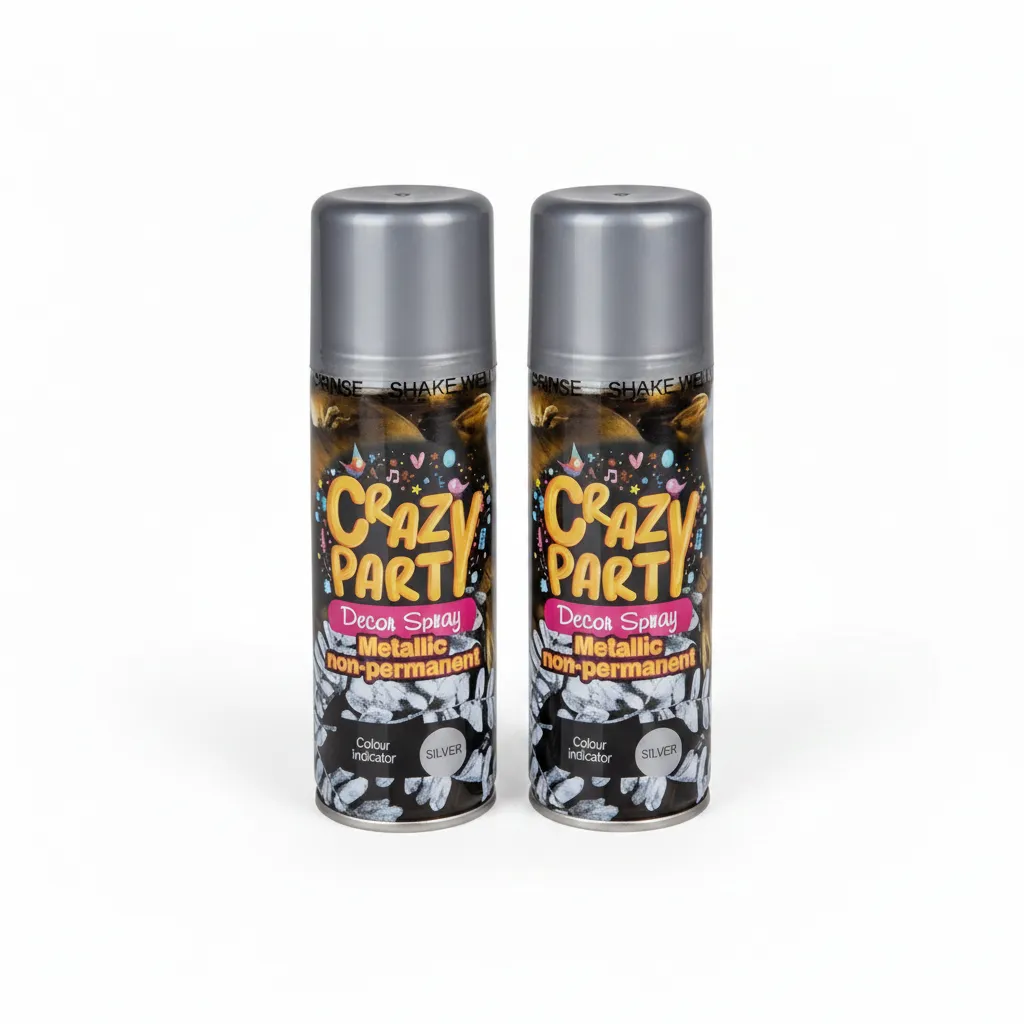 Crazy Party Metallic Silver Spray for Elegant Party Decorations - 2 Pack