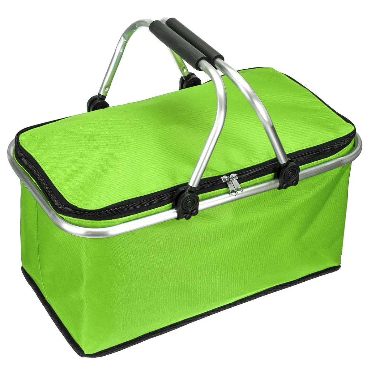 Folding Insulated Picnic Cooler Bag with Aluminum Handles - Green